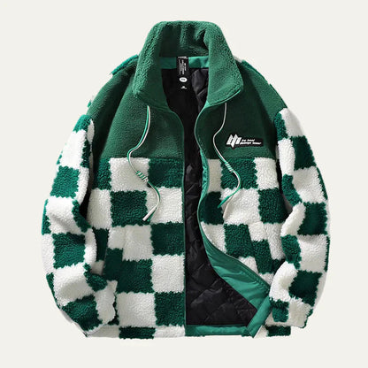 Warm Plaid Quilted Mens Fleece Jacket
