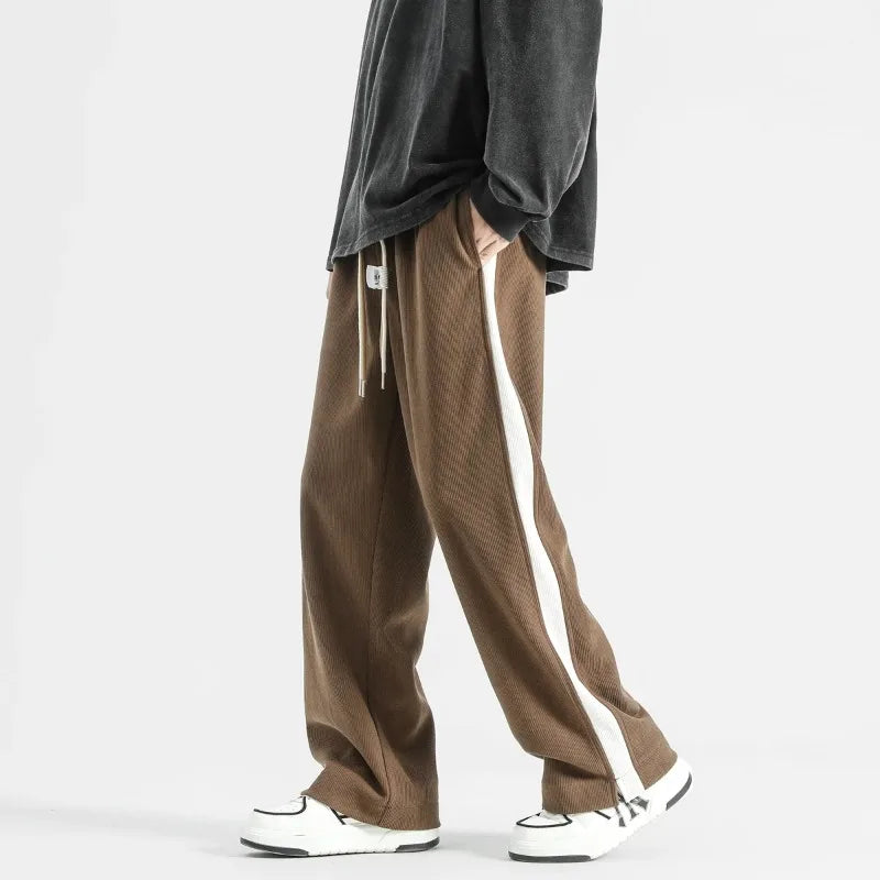 Men's Corduroy Wide Leg Joggers High Rise Velvet Drawstring Waist