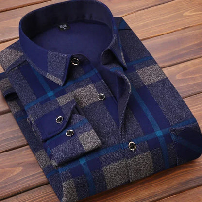 Soft Plaid Flannel Shirt for Men - Thermal Fleece Inside