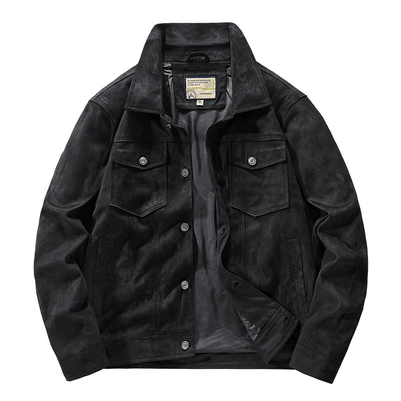 Men's Suede Jacket Rugged Turn Down Collar Brown