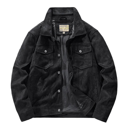 Men's Suede Jacket Rugged Turn Down Collar Brown