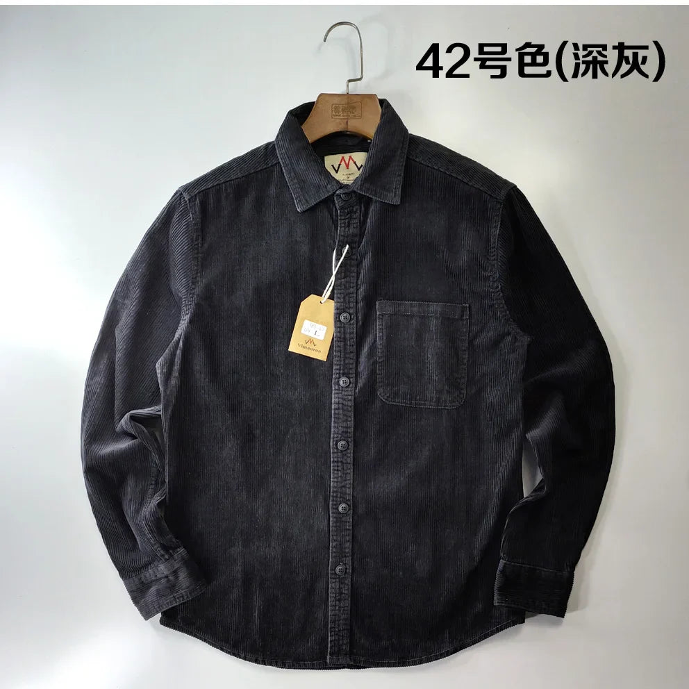Relaxed Fit Corduroy Button Down Shirt for Men