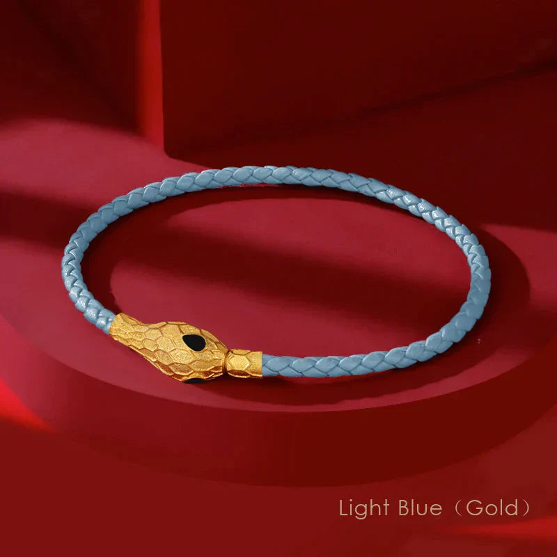 Handwoven Leather Bracelet Gold Serpent Clasp Unisex