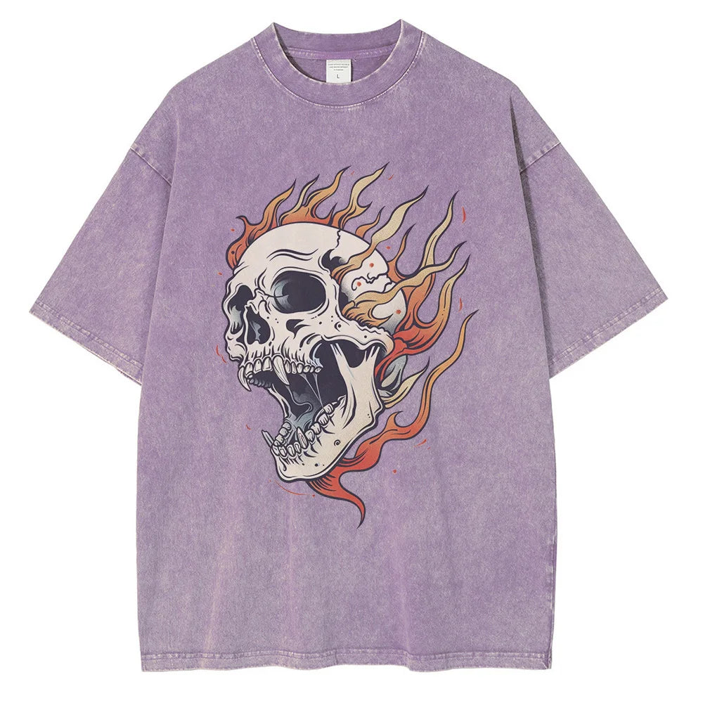 Men's Skull Graphic T-Shirt Acid Wash 100% Cotton Oversized