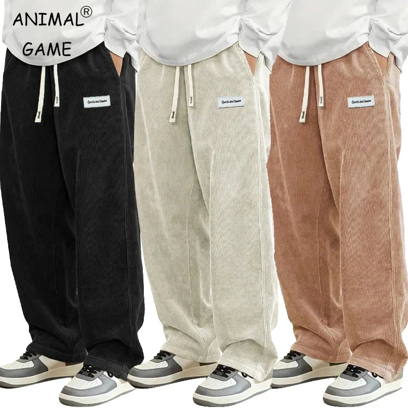 Comfortable Corduroy Loose Fit Trousers - OutfitLondon