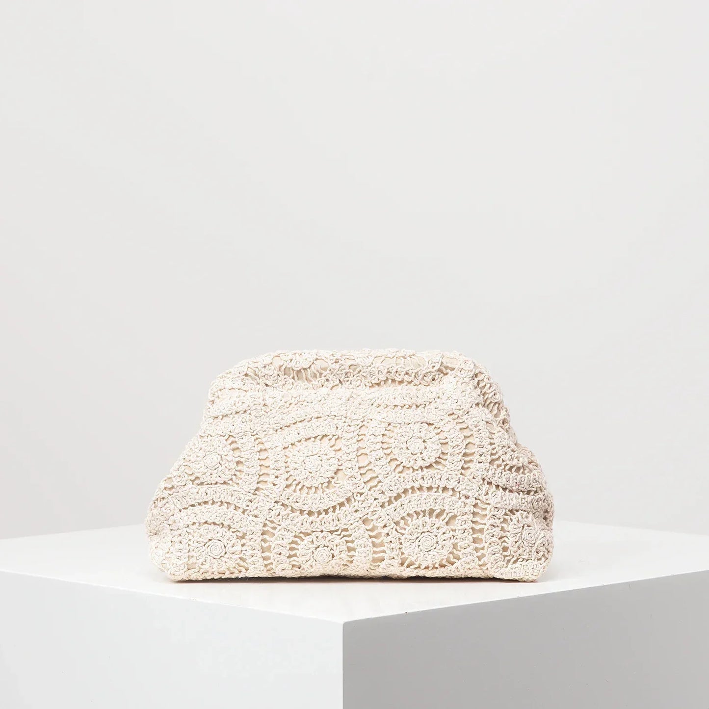 Women's Bohemian Lace Clutch Handwoven Straw Natural