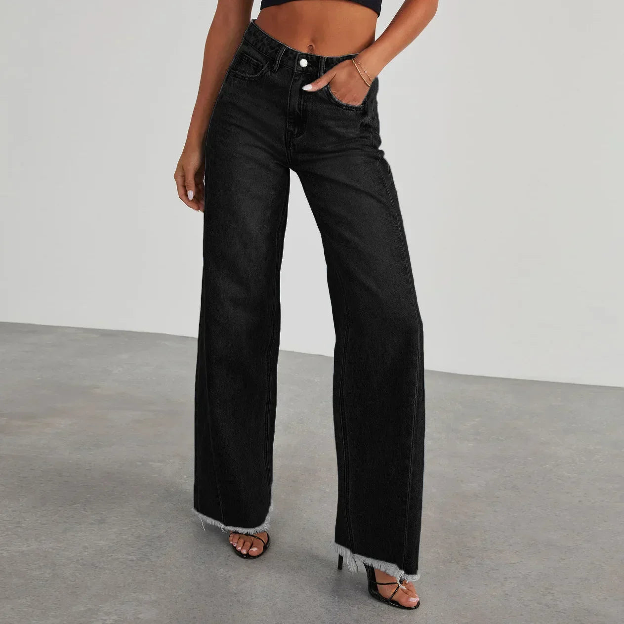 Women's Wide Leg Frayed Hem Jeans