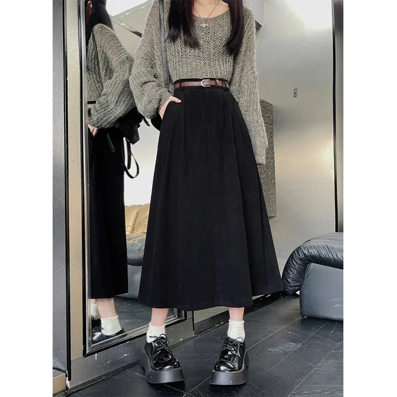 Casual Corduroy Mid Length Skirt