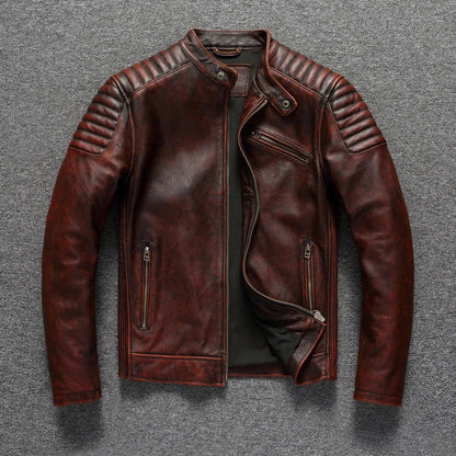 Genuine Real Leather Motorcycle Jacket Vintage Biker Style