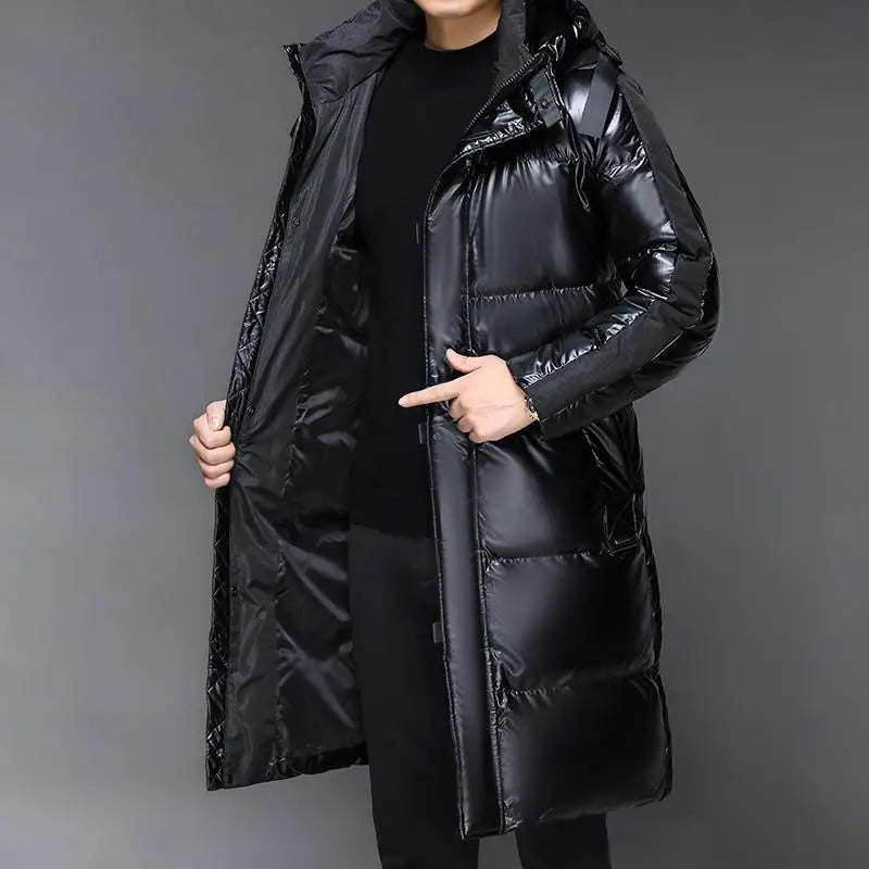 Warm Black Parka Coat with Hood for Men