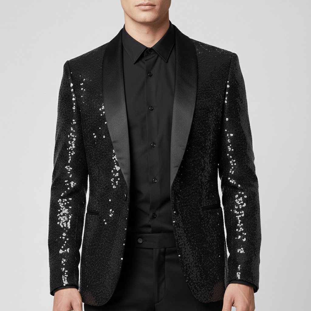 Glittering Sequin Shawl Collar Party Jacket