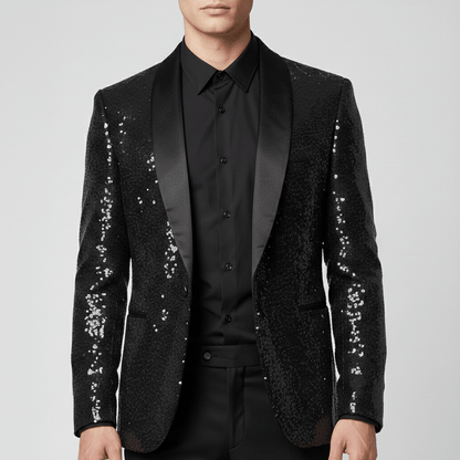 Glittering Sequin Shawl Collar Party Jacket