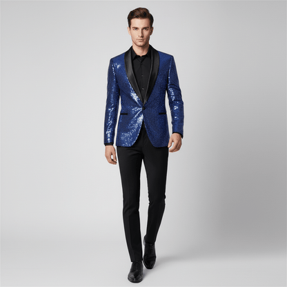 Glittering Sequin Shawl Collar Party Jacket