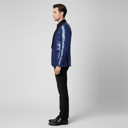 Glittering Sequin Shawl Collar Party Jacket