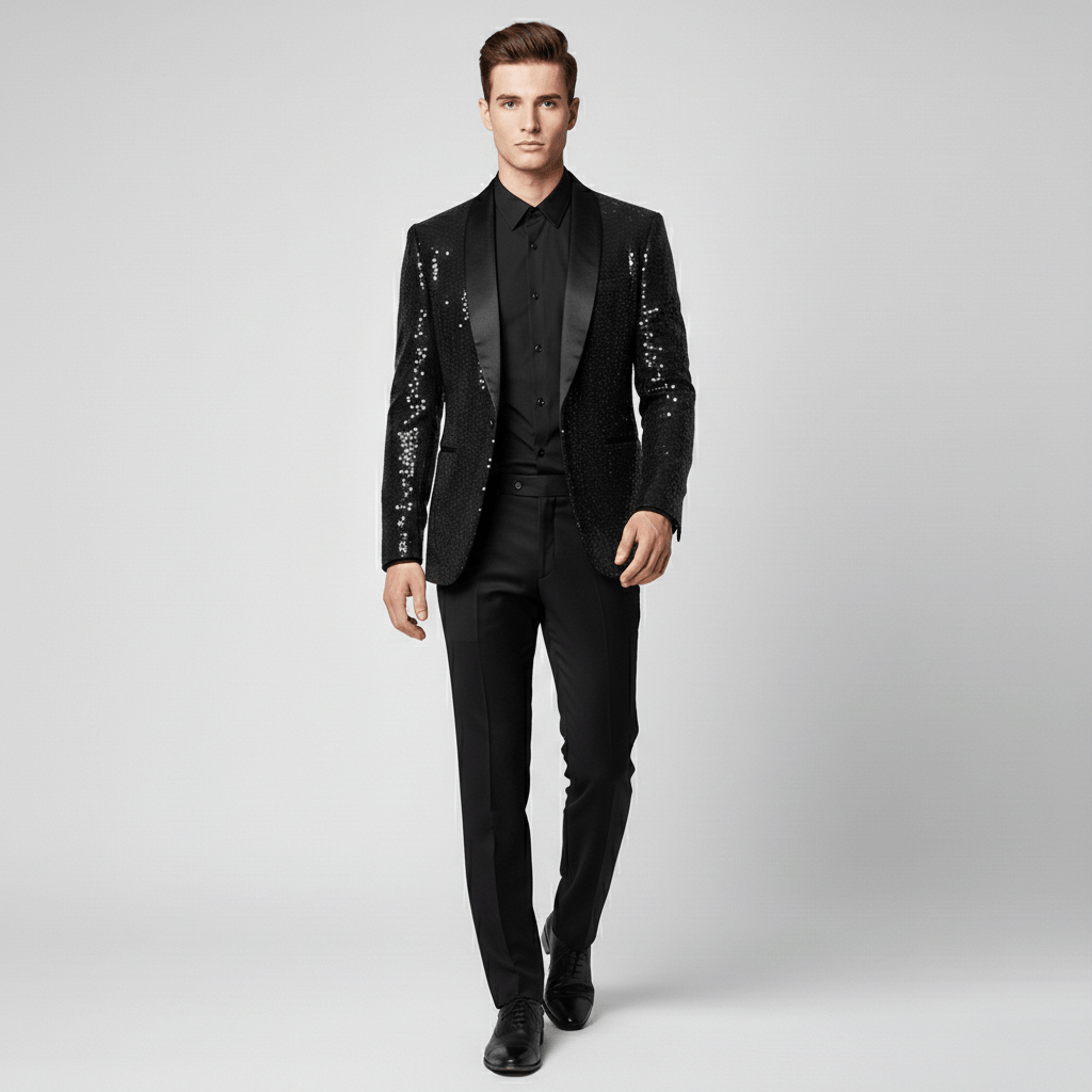 Glittering Sequin Shawl Collar Party Jacket