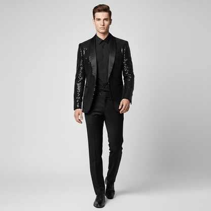 Glittering Sequin Shawl Collar Party Jacket