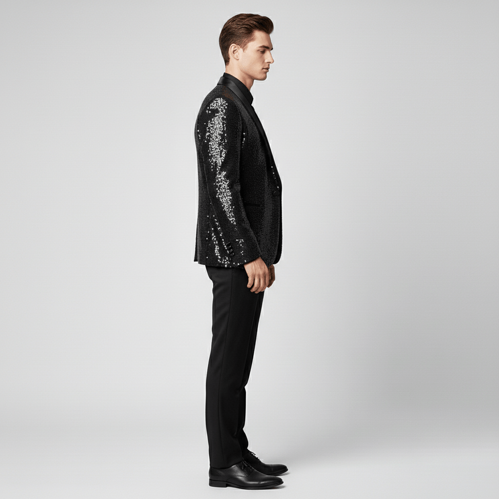 Glittering Sequin Shawl Collar Party Jacket