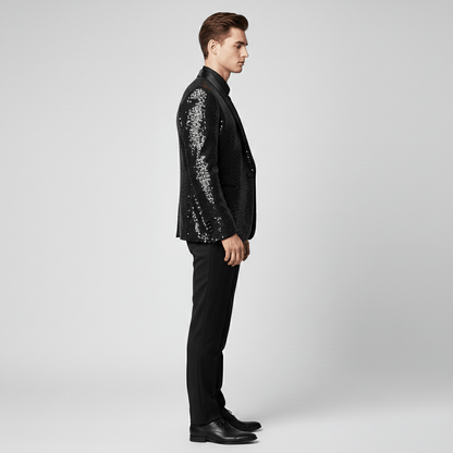 Glittering Sequin Shawl Collar Party Jacket