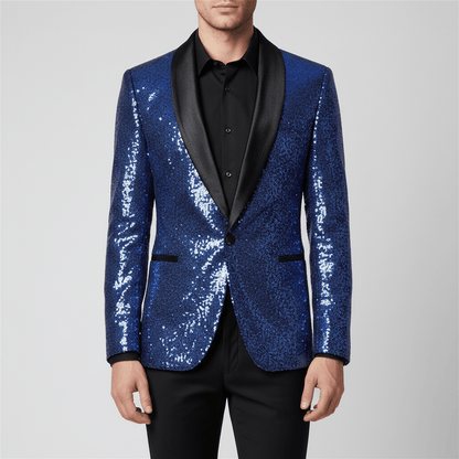 Glittering Sequin Shawl Collar Party Jacket