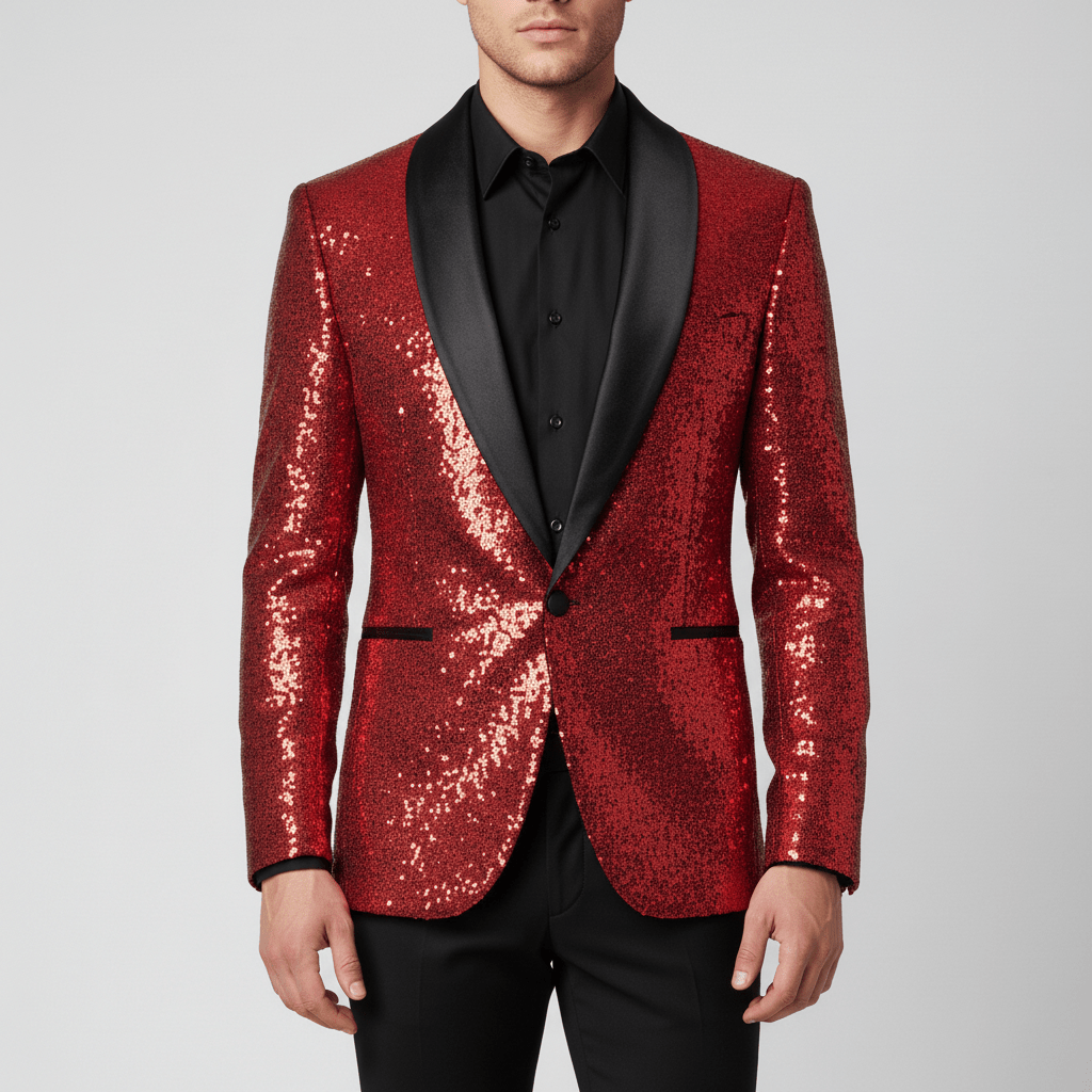 Glittering Sequin Shawl Collar Party Jacket