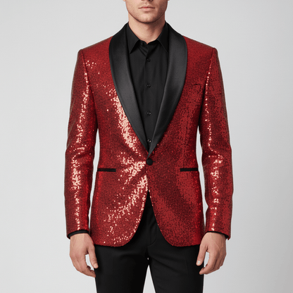 Glittering Sequin Shawl Collar Party Jacket