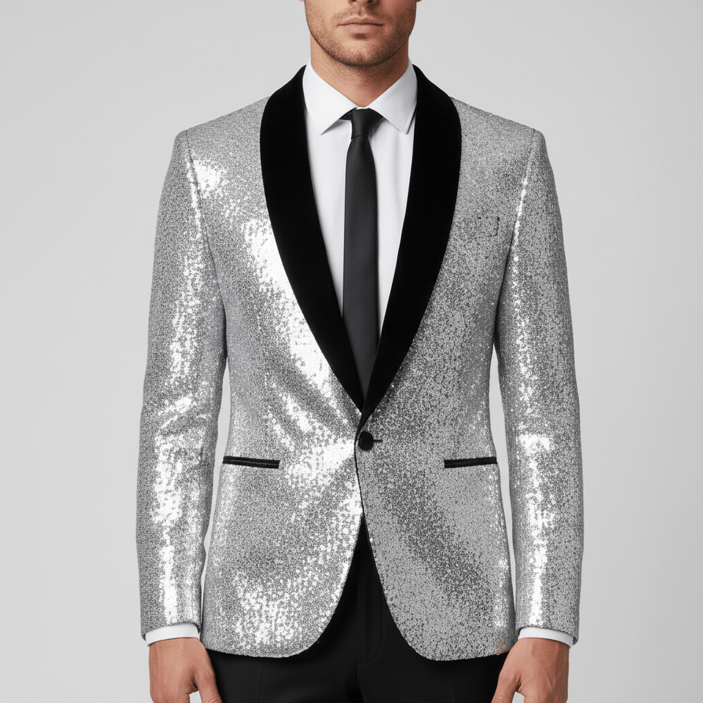 Glittering Sequin Shawl Collar Party Jacket - OutfitLondon