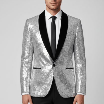Glittering Sequin Shawl Collar Party Jacket - OutfitLondon