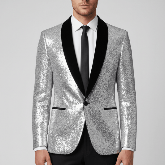 Glittering Sequin Shawl Collar Party Jacket - OutfitLondon