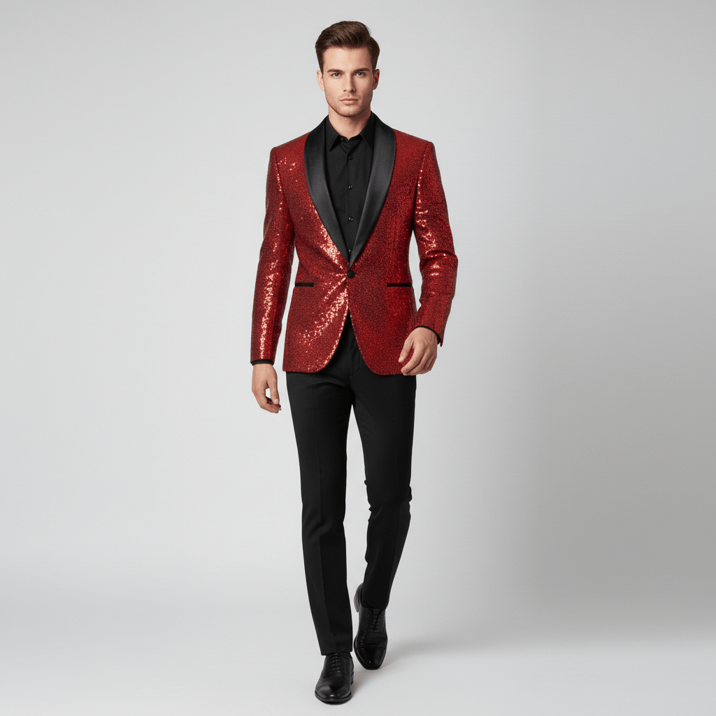 Glittering Sequin Shawl Collar Party Jacket