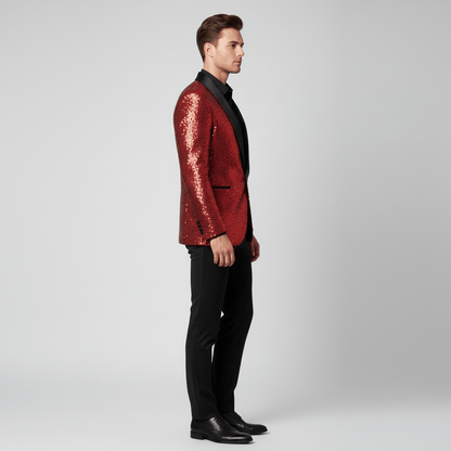 Glittering Sequin Shawl Collar Party Jacket