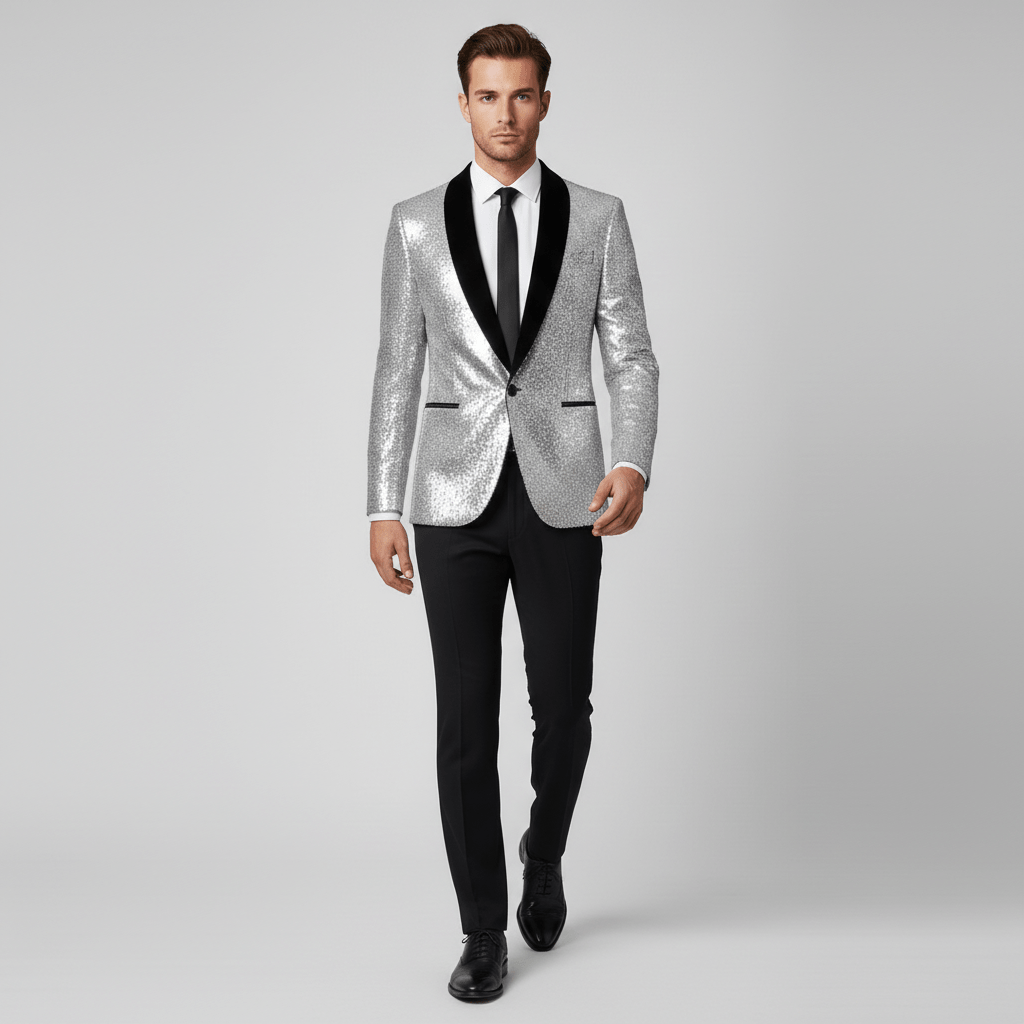 Glittering Sequin Shawl Collar Party Jacket