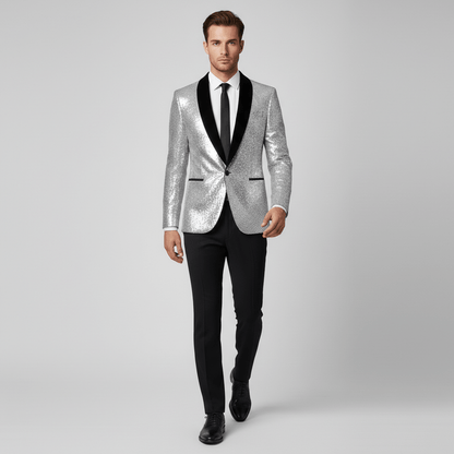 Glittering Sequin Shawl Collar Party Jacket