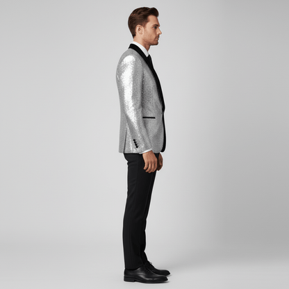 Glittering Sequin Shawl Collar Party Jacket