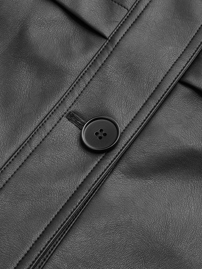 Faux Leather Short Belted Women's Jacket
