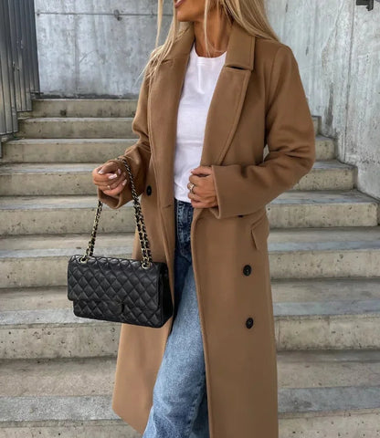 Women's Long Lapel Coat Button Front