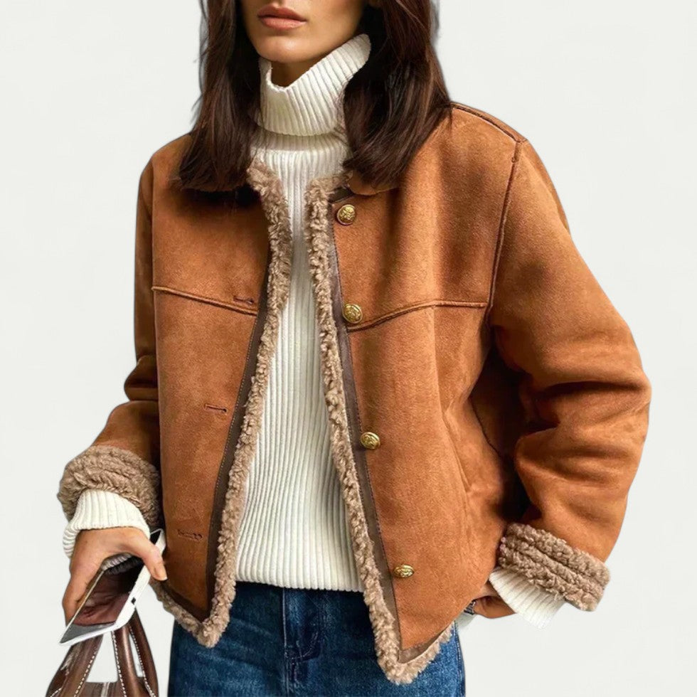 Luxury Faux Fur Lined Short Shearling Coat - OutfitLondon