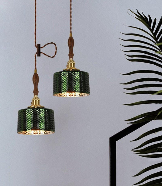 Elegant Green Glass Hanging LED Light Pendant - OutfitLondon