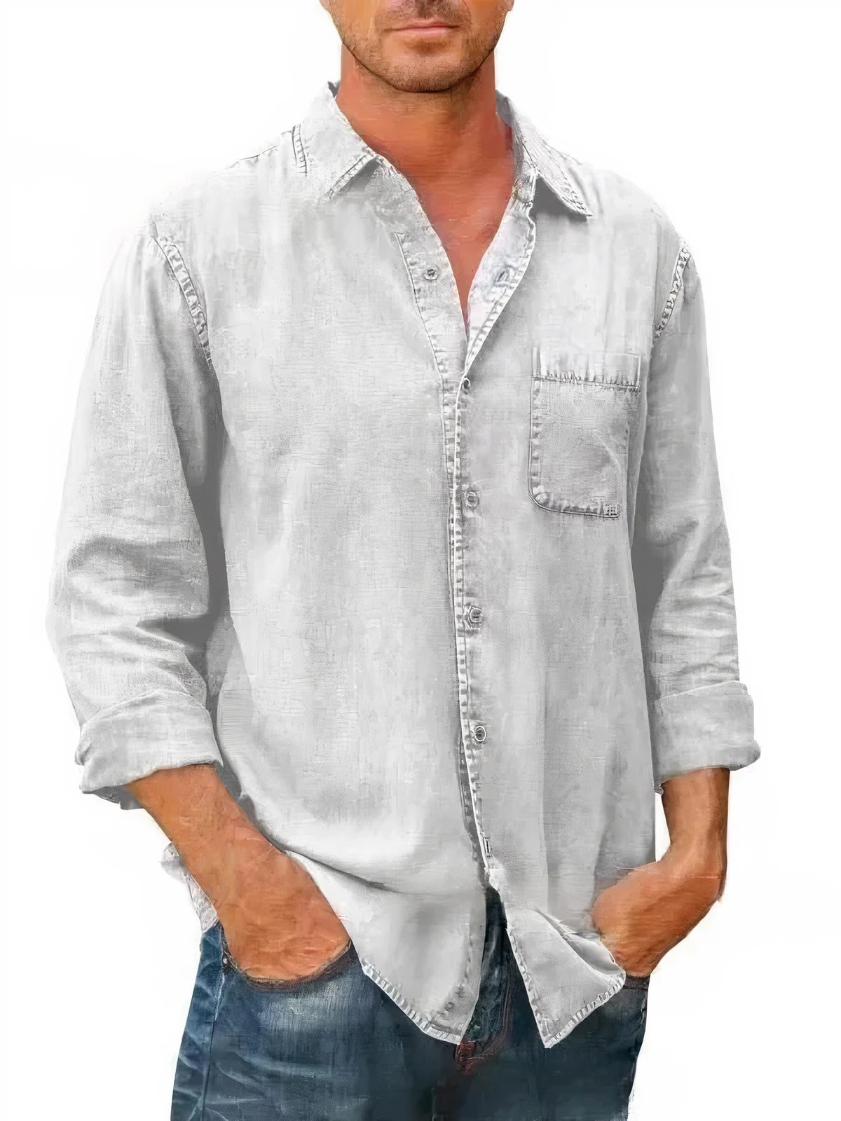 Relaxed Fit Casual Button Down Denim Shirt - OutfitLondon