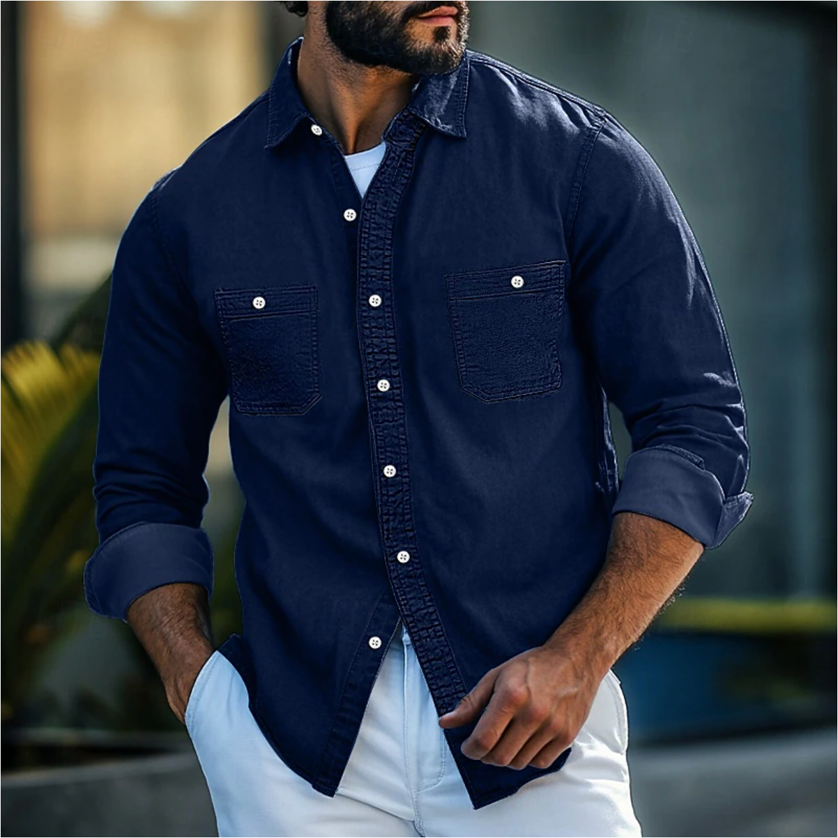 Comfortable Long Sleeve Cotton Blend Shirt