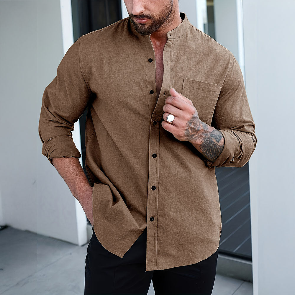 Slim Fit Mandarin Collar Dress Shirt