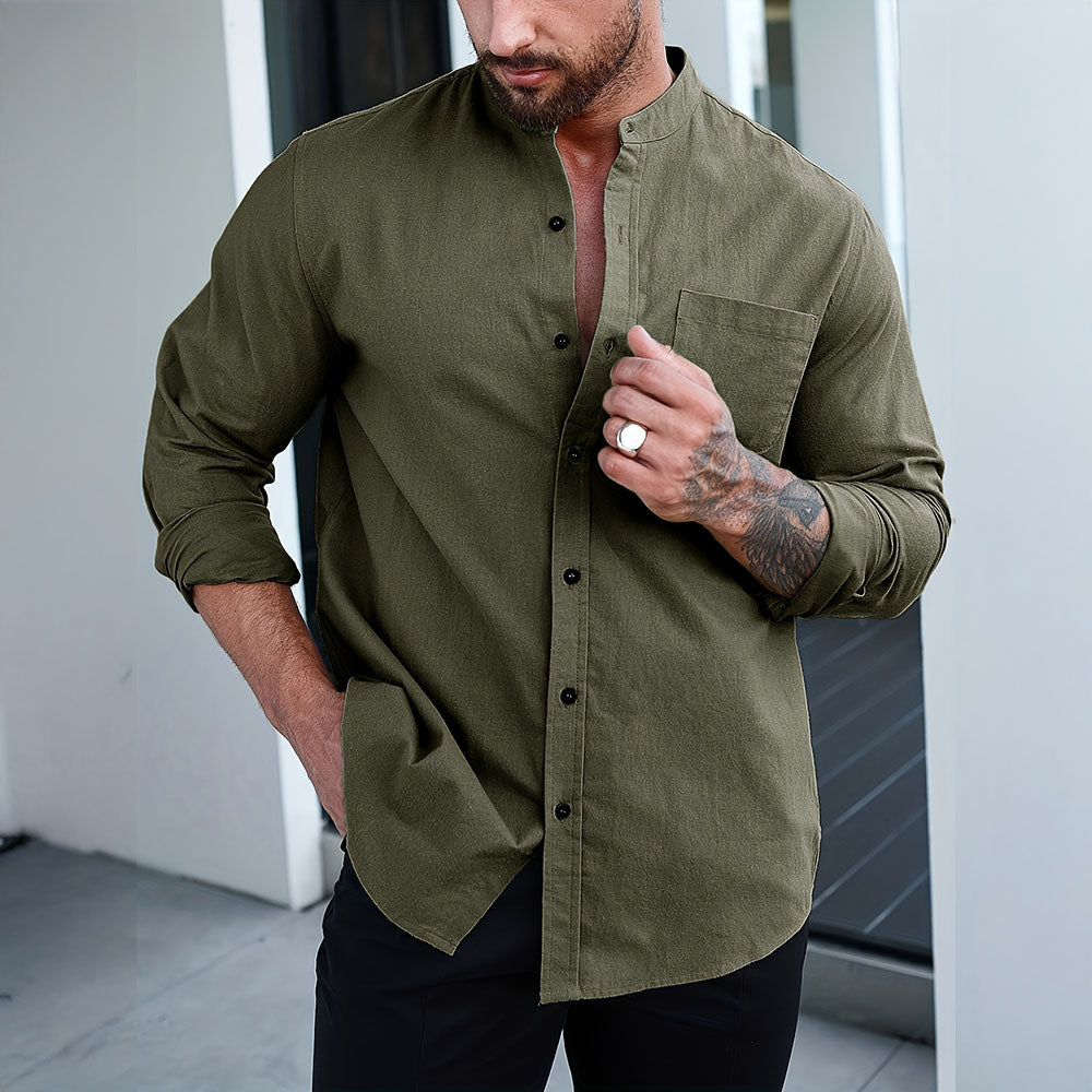 Slim Fit Mandarin Collar Dress Shirt