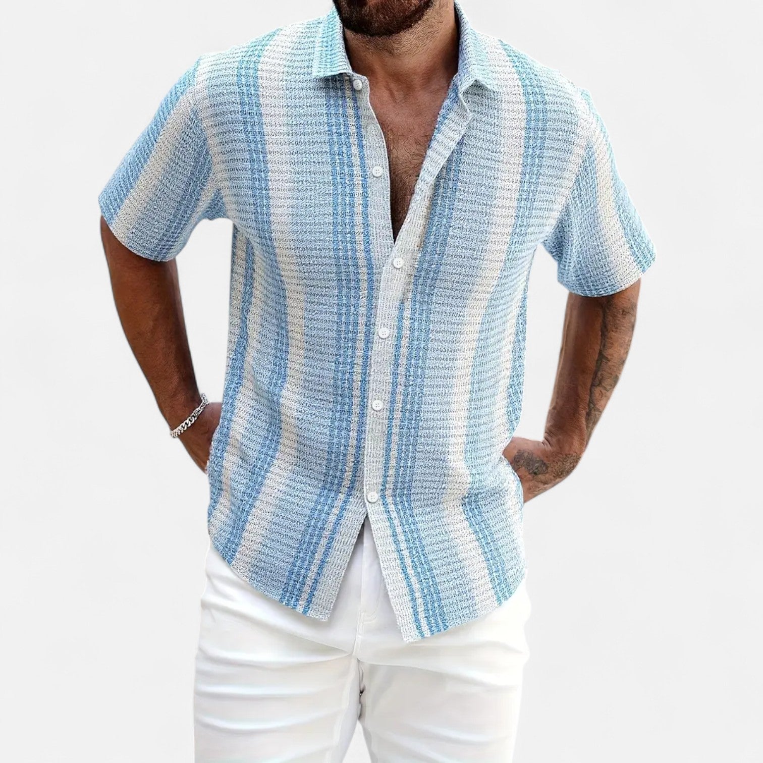 Casual Striped Cotton Button Down Shirt - OutfitLondon