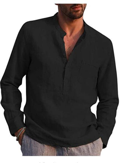 Comfortable V Neck Long Sleeve Polyester Shirt - OutfitLondon