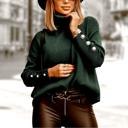 Classic Women's Turtleneck Sweater with Chic Buttons