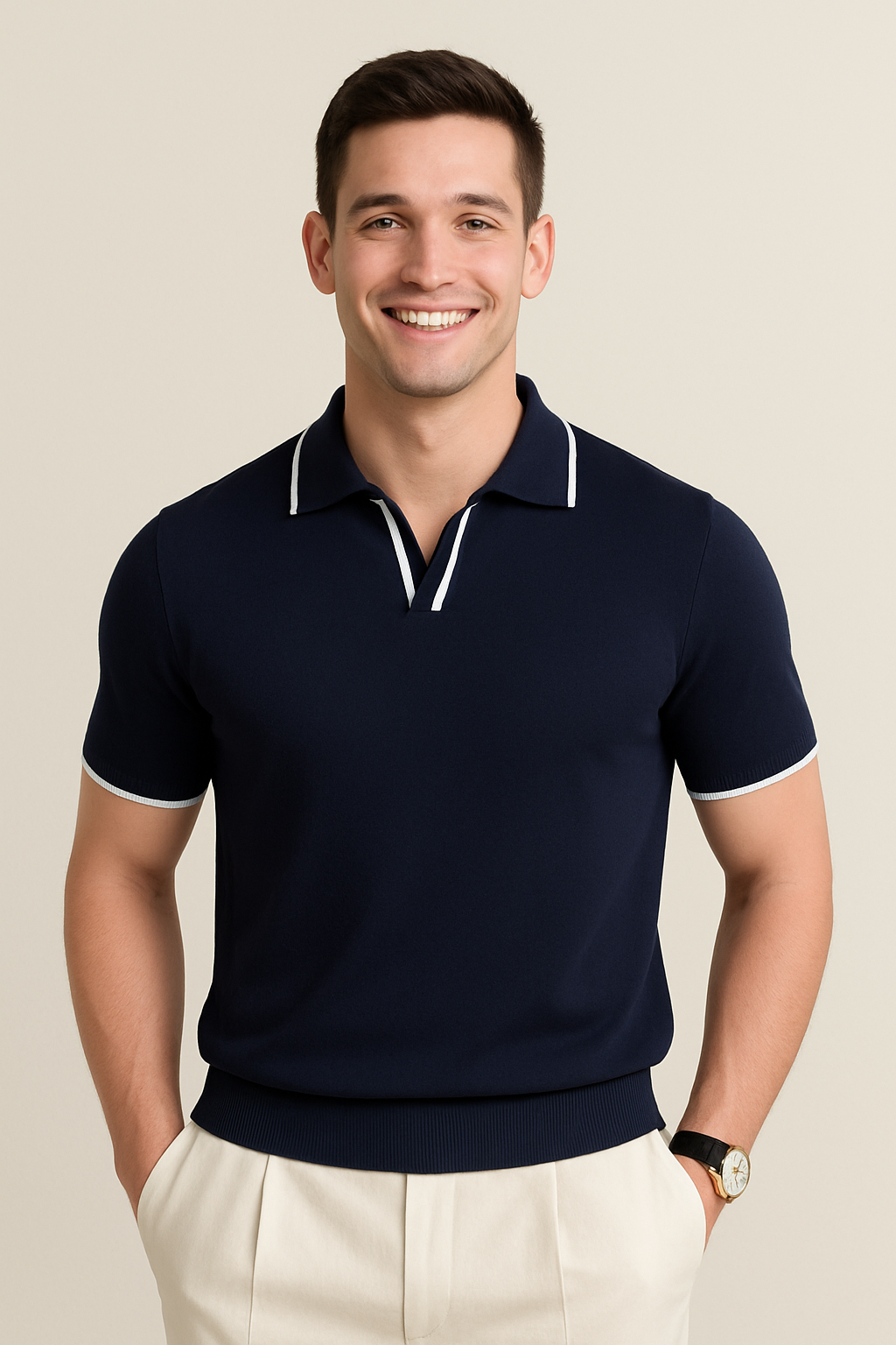 Classic Fit Polo Shirt - Slim Style Contrast Trim - OutfitLondon
