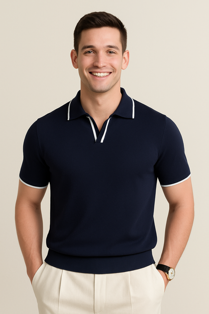 Classic Fit Polo Shirt - Slim Style Contrast Trim - OutfitLondon