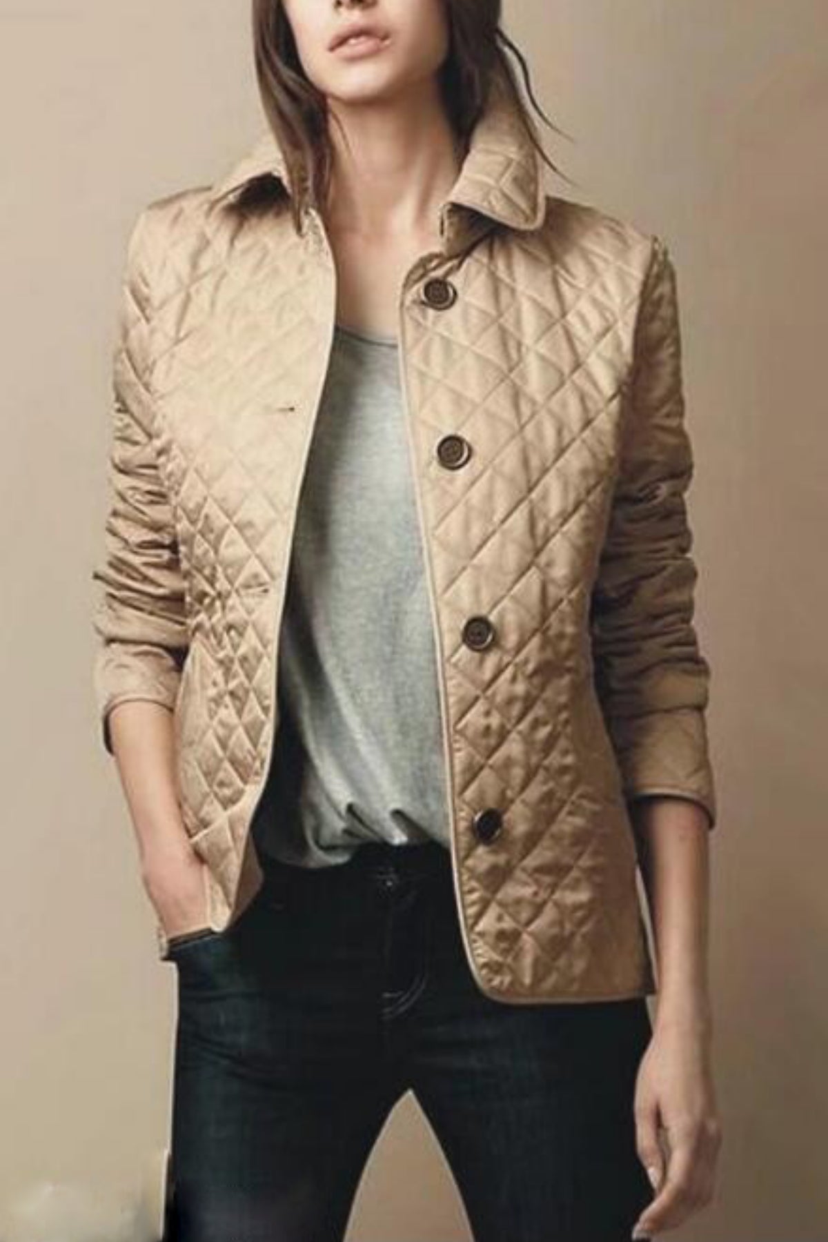 Warm Women's Down Puffer Coat with Simple Button Front