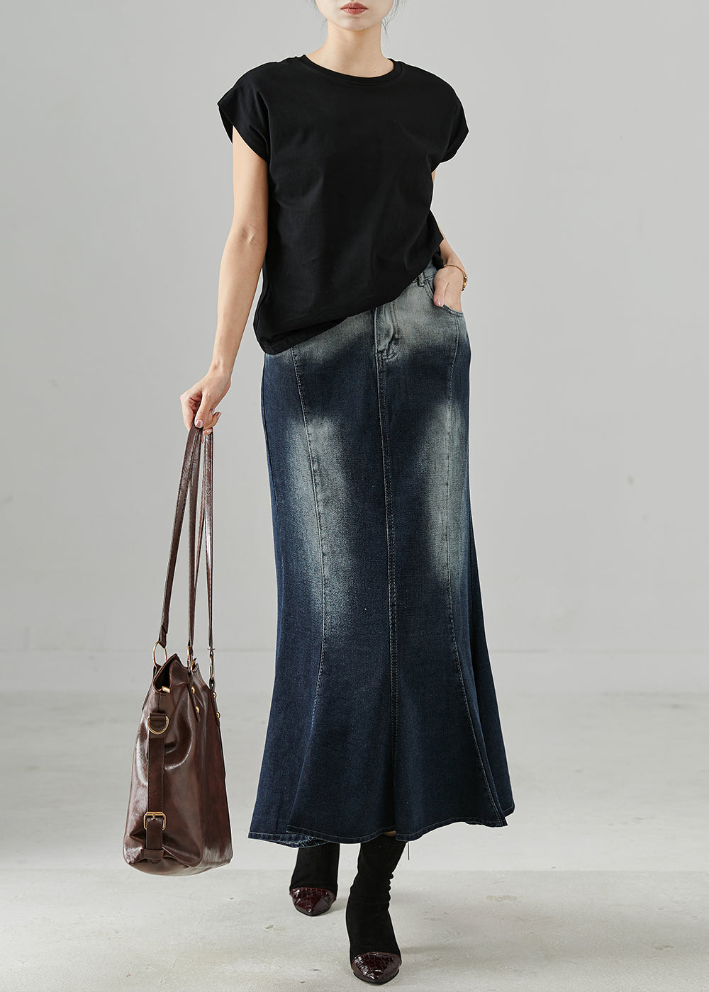 Women's High Waisted Denim Wrap Skirt Slim Fit - OutfitLondon