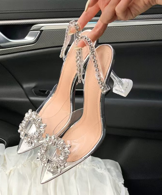Women's High Heel Sandals Transparent PVC 7cm Pointed Toe - OutfitLondon