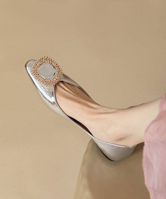 Women's Silver Metallic Flats Comfortable All Day Wear - OutfitLondon